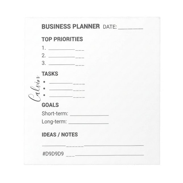 White and Black business planner Notepad Anteckningsblock (Framsida)