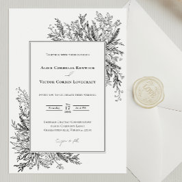 White and Black Greenery Bröllop Inbjudningar