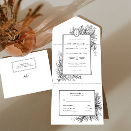 White and Black Greenery Bröllop Monogram