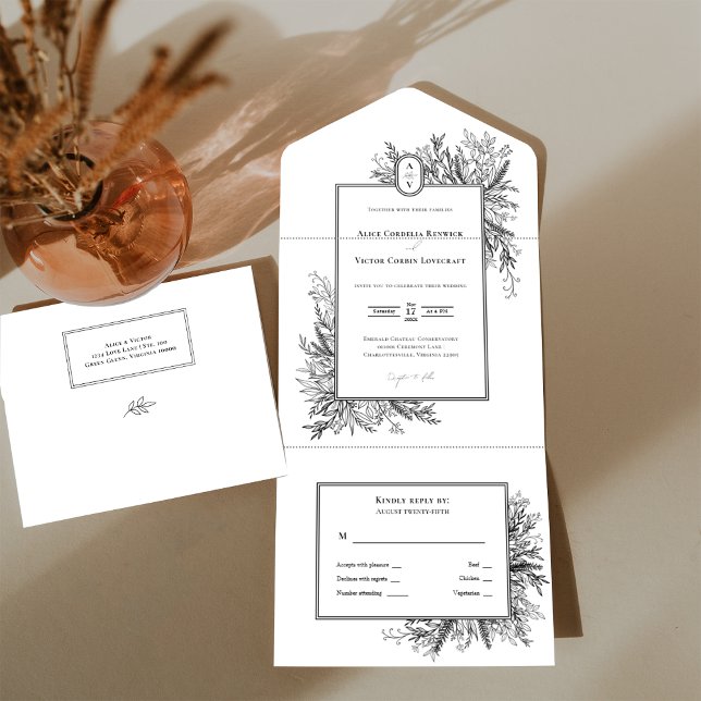 White and Black Greenery Bröllop Monogram (Skapare uppladdad)
