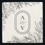 White and Black Greenery Bröllop Monogram Stenunderlägg<br><div class="desc">Den här Underlägg utformningen av White and Black Greenery Bröllop Monogram Stone ger en klassisk kombination av enkel minimalistisk typografi med en neutralt vit och svart färg och chic line art grey. De moody minnesmärkena i löv är konstgjort utformade för att skapa en vacker blommande form som stänger av det...</div>