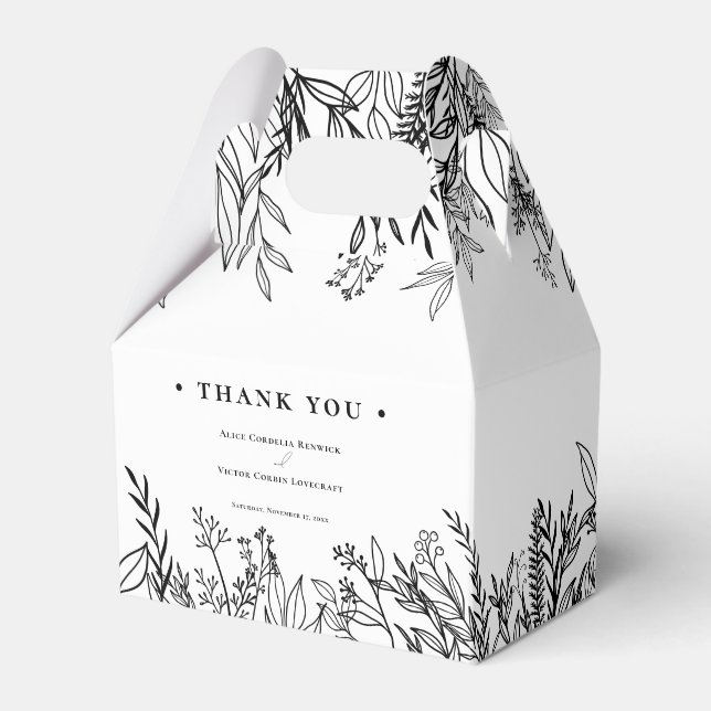 White and Black Greenery Bröllop Presentaskar (Framsidan Sidan)