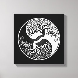 White and Black Livets träd Yin Yang Canvastryck