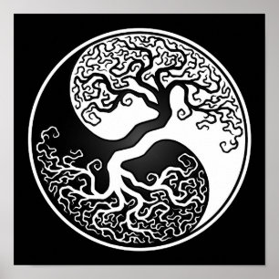 White and Black Livets träd Yin Yang Poster