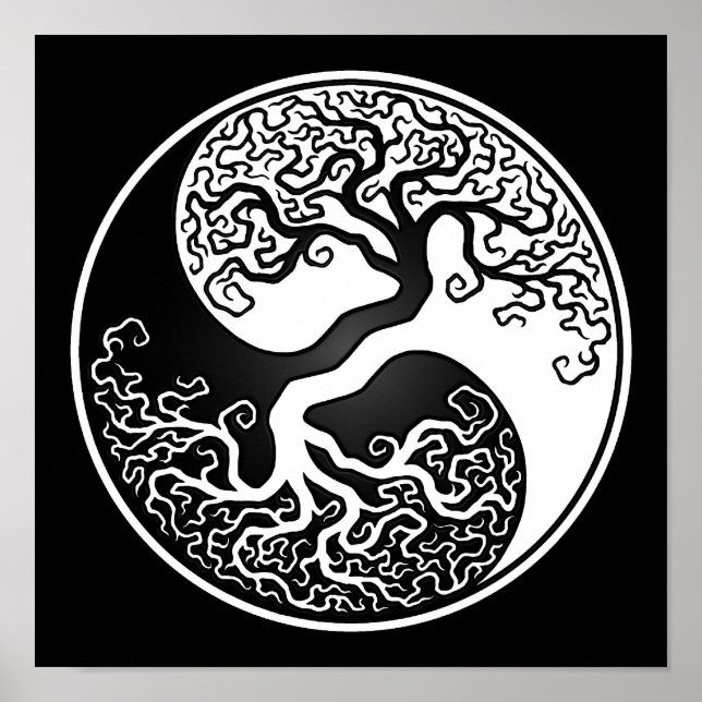 White and Black Livets träd Yin Yang Poster (Framsidan)