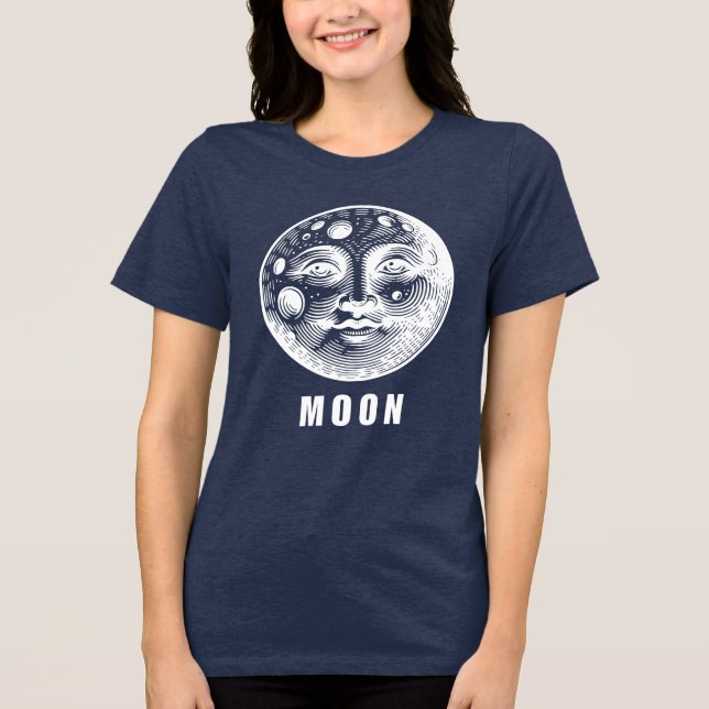 White and Black Moon Bella+Canvas Women’s Tri-Blen T Shirt (Framsida)