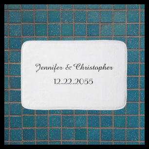 White and Black Personalized Script Name and Date Badrumsmatta
