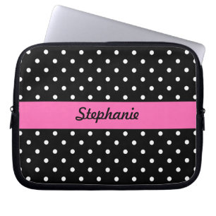 White and Black Polka Dot Mönster Laptop Sleeve