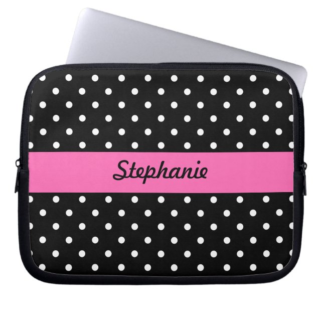 White and Black Polka Dot Mönster Laptop Sleeve (Framsidan)
