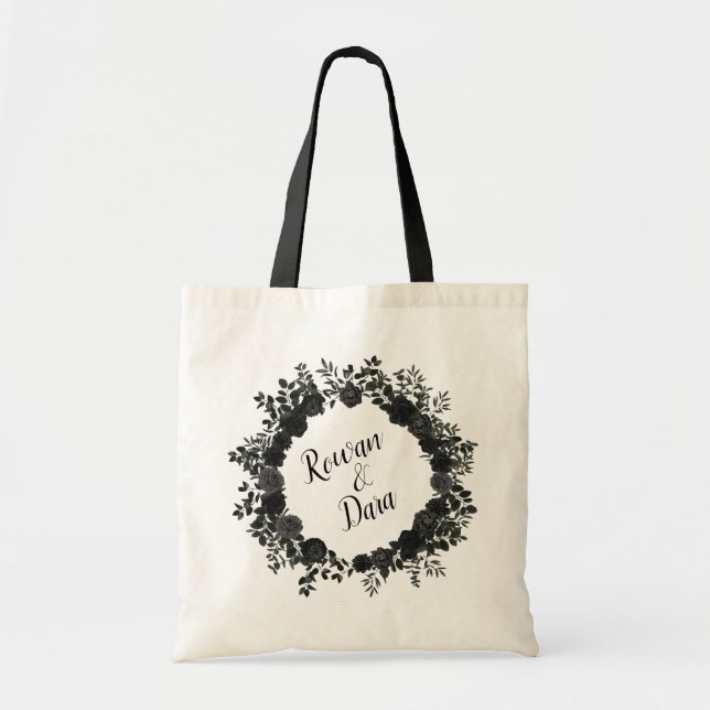 White and Black Ro Gothic Bröllop Gift Tote Tygkasse (Framsidan)