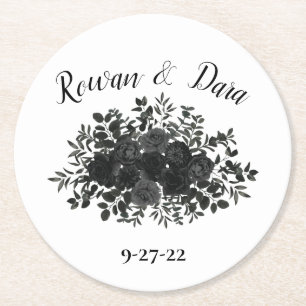 White and Black Ro Gothic Bröllop Underlägg Papper Rund