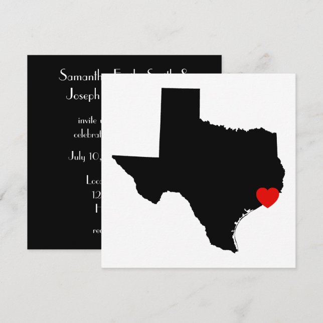 White and Black Texas Red Heart Bröllop Inbjudningar (Fram/baksida)
