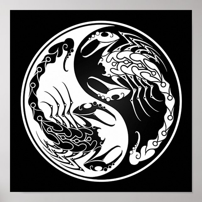 White and Black Yin Yang Scorpions Poster (Framsidan)