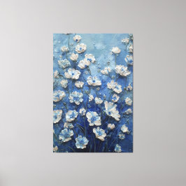 White and Blue Blossoms on Rich Blue Abstract Wall Canvastryck