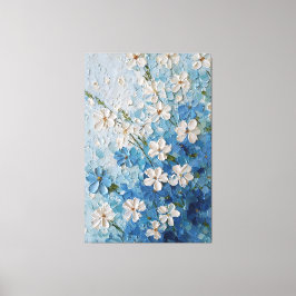 White and Blue Blossoms on Turquoise Abstract Wall Canvastryck