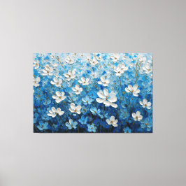 White and Blue Floral Textured Painting – Abstract Canvastryck