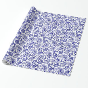 White and Blue Paisley Mönster Presentpapper