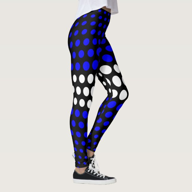 White and Blue Polka Dot Mönster Leggings (Höger)