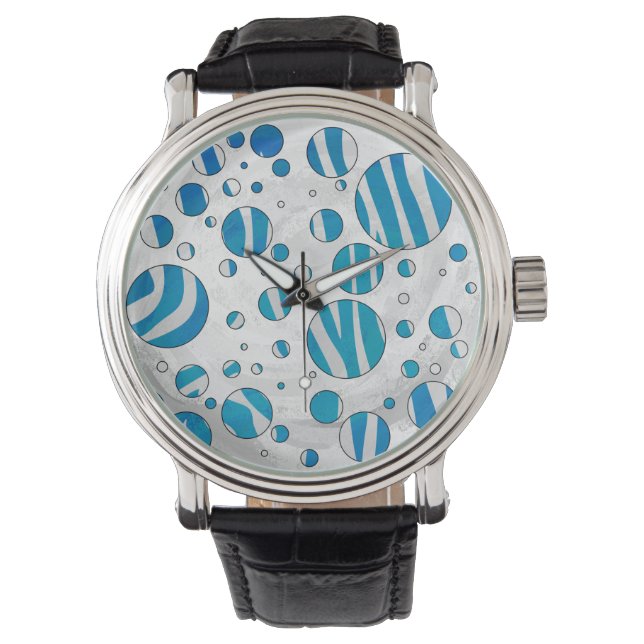 White and Blue Polka Dot Zebra Armbandsur (Framsida)