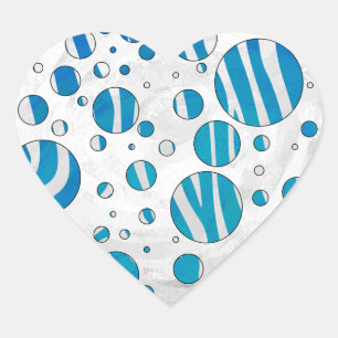White and Blue Polka Dot Zebra Hjärtformat Klistermärke