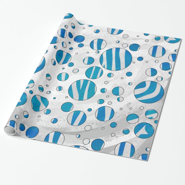 White and Blue Polka Dot Zebra Presentpapper (Utrullad)