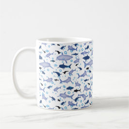 White and Blue Shark Silhouette Mönster Kaffemugg