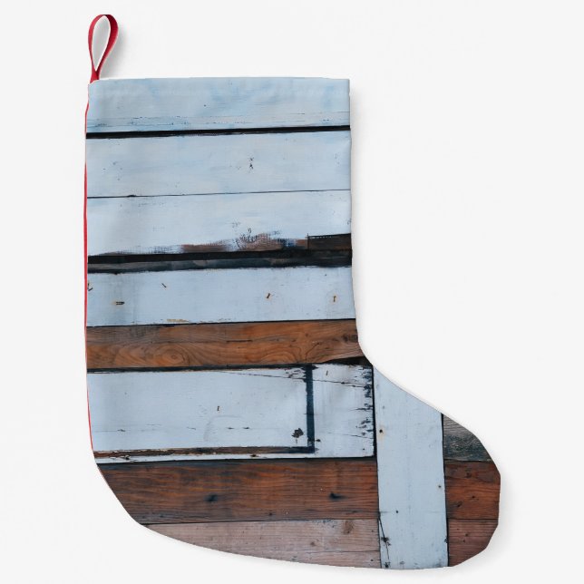 White and brown wooden board liten julstrumpa (Framsidan)