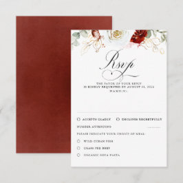 White and Burgundy Red Flowers Wedding RSVP OSA Kort