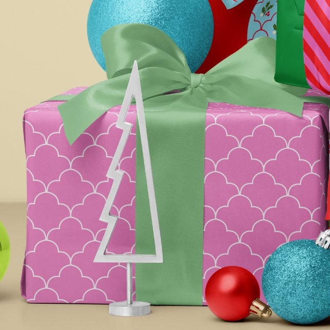 White and Candy Rosa Scallop Tile Mönster Presentpapper (Skapare uppladdad)