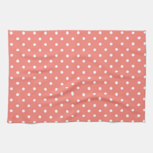 White and Coral Rosa Polka Dot Mönster Kökshandduk