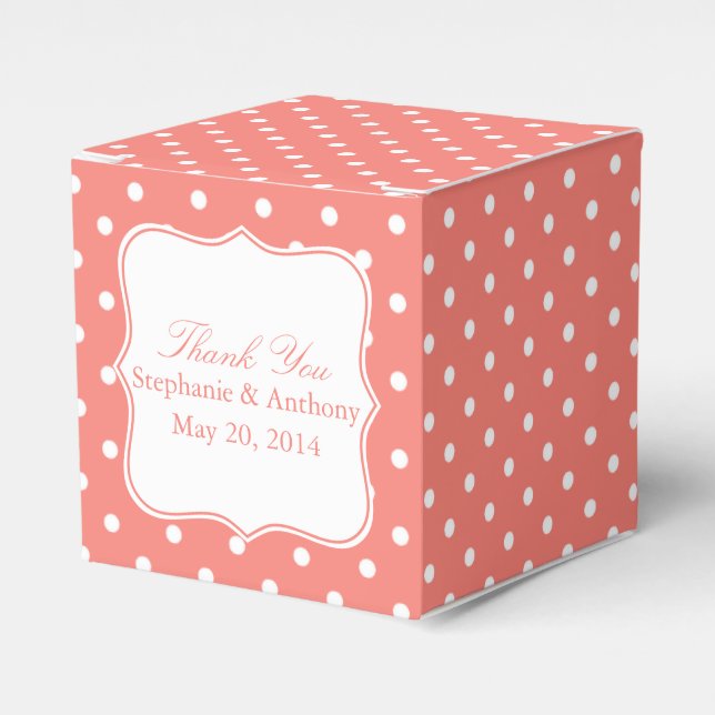 White and Coral Rosa Polka Dot Tack Presentaskar (Framsidan Sidan)