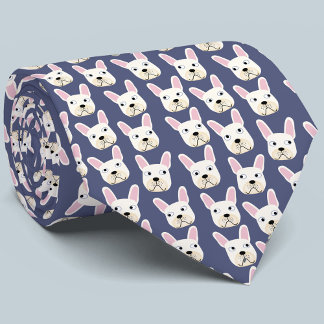 White and Cream Fransk Bulldog Blue Neck Tie Slips
