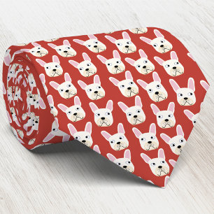 White and Cream Fransk Bulldog Red Neck Tie Slips