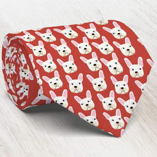 White and Cream Fransk Bulldog Red Neck Tie Slips