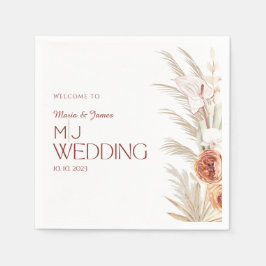 White and Cream Rustic Boho Bröllop Pappersservett