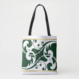 White and Emerald Flourish Guld Gräns Monogram Tygkasse