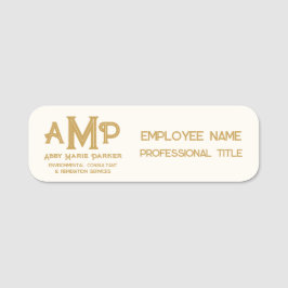 White and Gold 3 Letter Monogram Business Employee Namnbricka