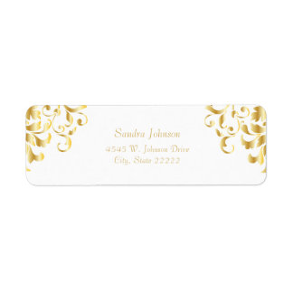 White and Gold Damask Wedding Return Address Label Returadress Etikett