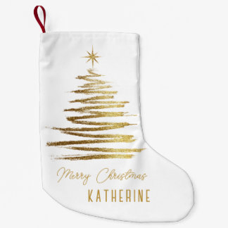 White And Gold Elegant Christmas Tree Liten Julstrumpa