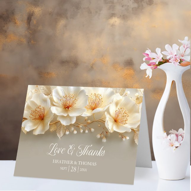 White and Gold Floral Love and Thanks Wedding Tack Kort (Skapare uppladdad)