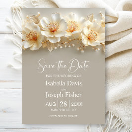White and Gold Floral Wedding Save the Date Inbjudningar
