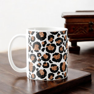 White and Gold Foil Cheetah - Leopard Mönster Kaffemugg