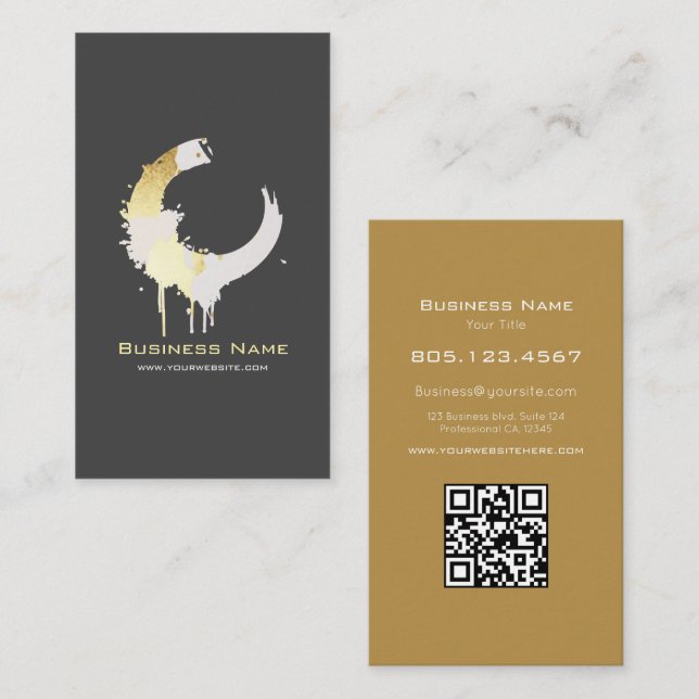 White and Gold Paint Swirl Design – Custom Visitkort (Fram/baksida)
