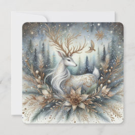White and gold reindeer Flat Greeting Card Kort