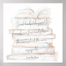 White and Gold Watercolor Friendship & Books Quote