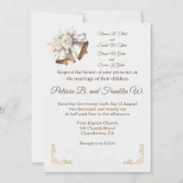 White and Gold Wedding Bells Wedding Invitation Inbjudningar
