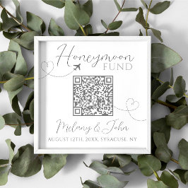 White and Grått Cute Elegant QR Code Honeymoon Fun Poster