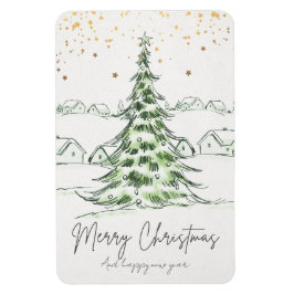 White and Green Hand drawn Cute Merry Christmas an Magnet