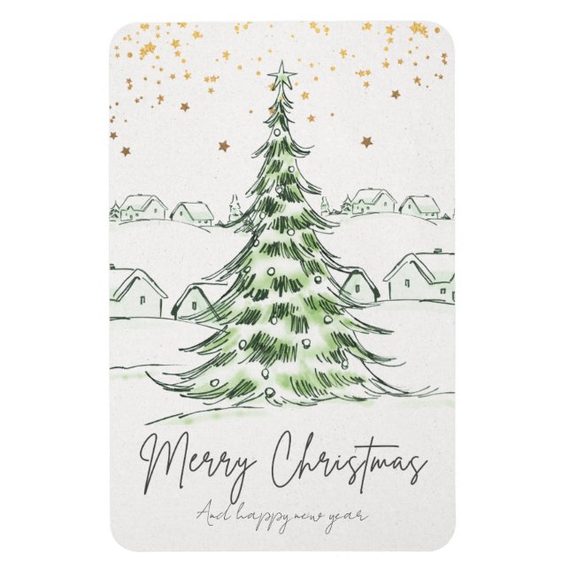 White and Green Hand drawn Cute Merry Christmas an Magnet (Vertikal)