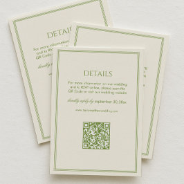 White and Green Wedding Details Qr Code Tilläggskort